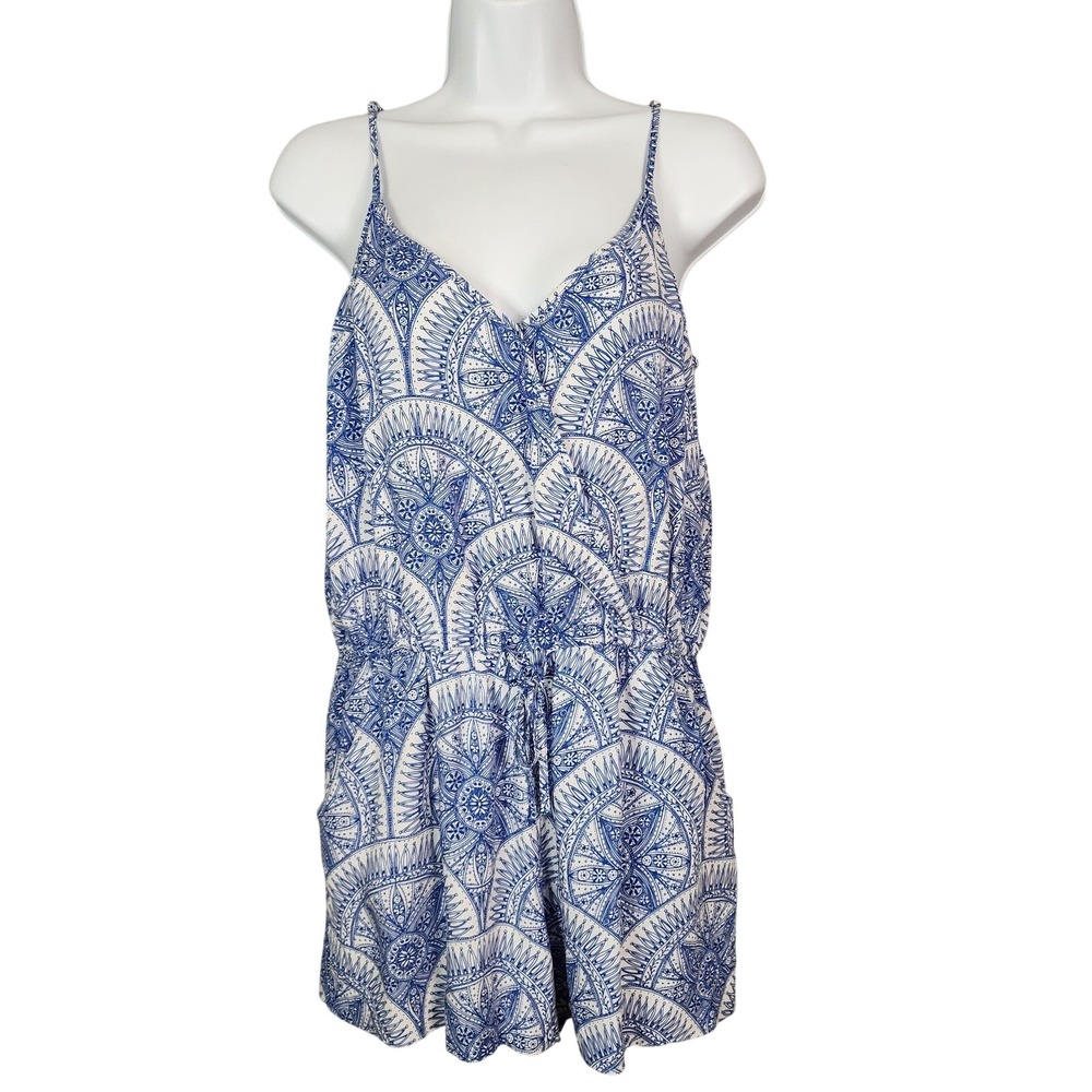BANANA REPUBLIC Size Medium Delftware Blue‎ Factory Print Beach Festival Romper